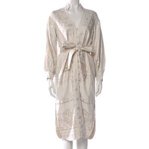 Lace The Label Cream & Gold Metallic Printed Midi Dress Large Made in Greece